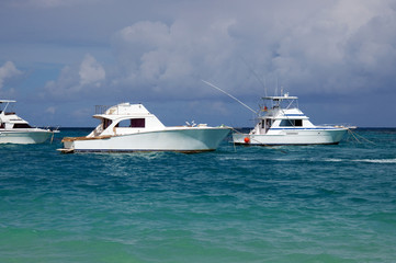 pleasure yacht anchored off the coast of the Dominican Republic. ocean tropical