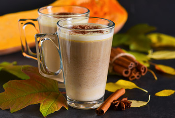 Warm, spicy drink - latte with cinnamon and pumpkin 