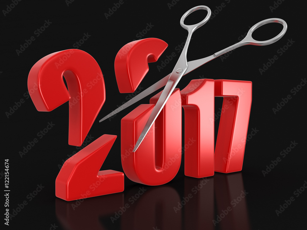 Poster scissors and 2017. image with clipping path.