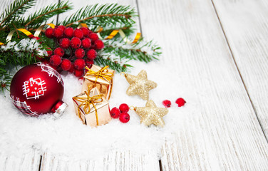christmas decorations in snow