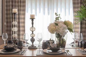 table set on wooden dinning table