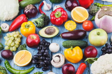 Set of vegetables in the tray, wooden background