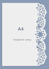 A4 paper lace greeting card, wedding invitation, white pattern, cut-out template,  template congratulation, perforation pattern, laser cutting template,  vector