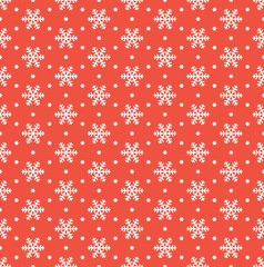 seamless vector pattern of snowflakes on red background.
