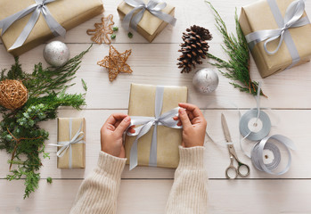 Creative hobby. Making modern handmade christmas present box