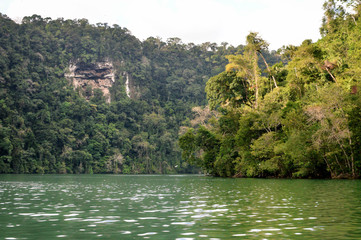 Fototapeta na wymiar Rio Dulce landscapes near Livingston, Guatemala. Central America