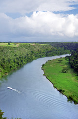 Fototapeta na wymiar tropical landscape of the river in the jungles of the Dominican Republic