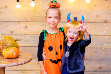 Happy group of children during Halloween party