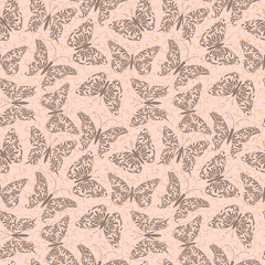 Seamless pattern with butterflies on a pink background