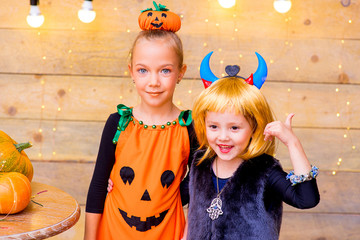 Happy group of children during Halloween party