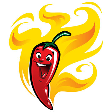 Cartoon happy spicy red chilly hot pepper vector illustration ch
