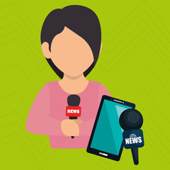 woman news smartphone reportage vector illustration eps 10