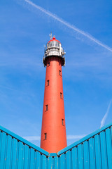 Cast iron high lighthouse of North Sea port IJmuiden, North Holland, Netherlands