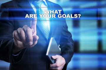 Businessman is pressing button on touch screen interface and selecting 