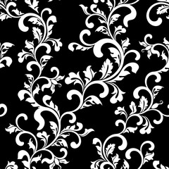 Seamless vector pattern: fantastic flowers on a black background