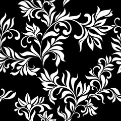 Seamless vector pattern: fantastic flowers on a black background