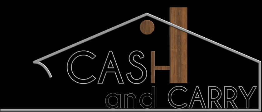Cash and Carry con il simbolo edificio metallo e legno