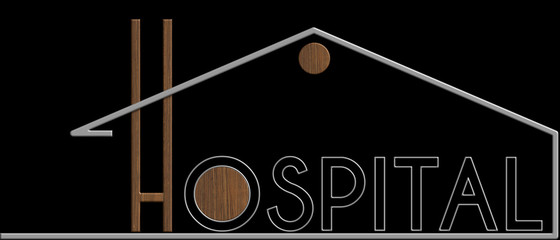 Hospital con il simbolo edificio metallo e legno
