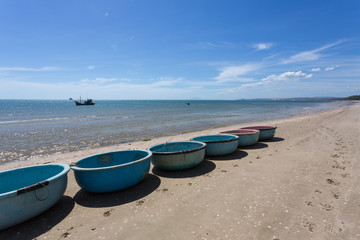 nautical fishing coracles, tribal boats at fishing village