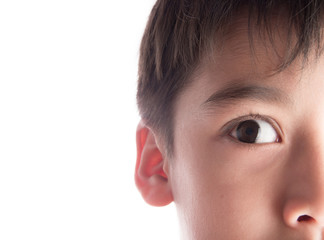 Naklejka premium close up boy's scare eye look at side