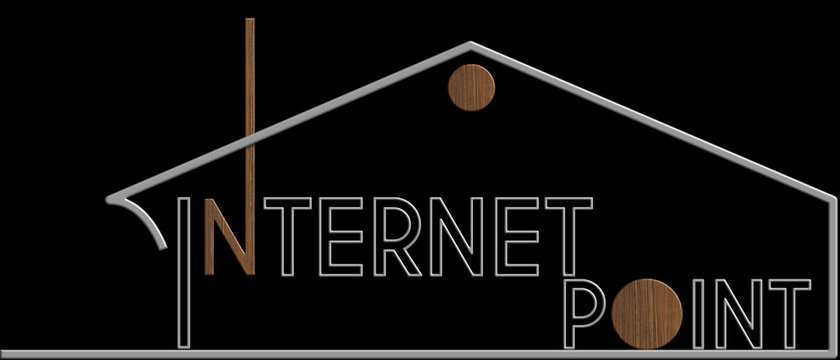 Internet Point con il simbolo edificio metallo e legno