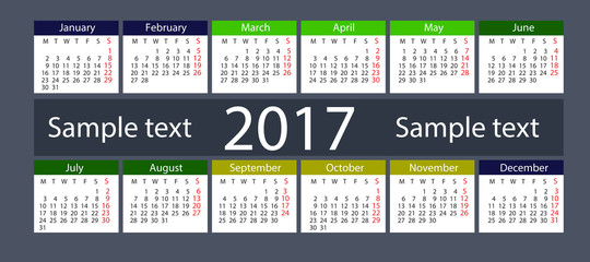 Calendar on 2017 year
