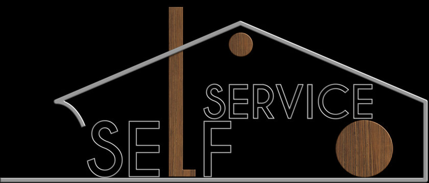 Self Service con il simbolo edificio metallo e legno