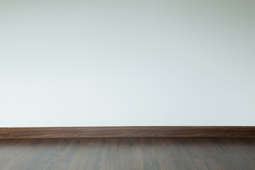 empty room interior, white mortar wall background and wood