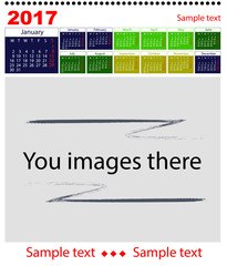 Calendar on 2017 year with photo. White background