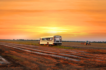 Fototapeta premium Old bus used to carry vegetables and fruits from fields