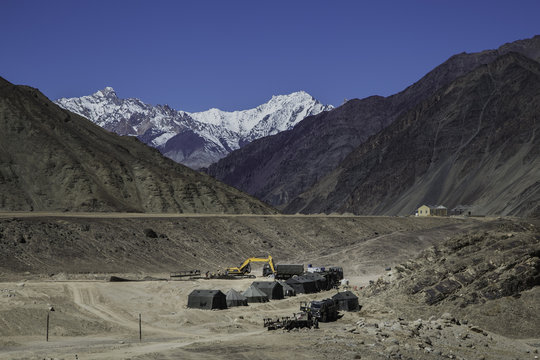 Construction site with mountain background at India
