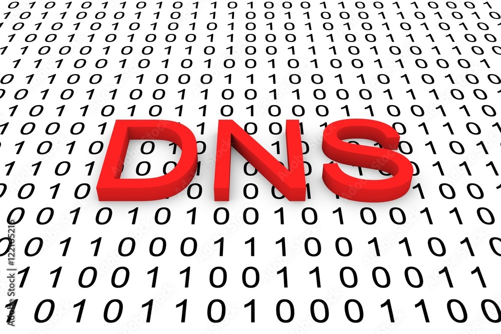 Poster dns in the form of binary code, 3d illustration