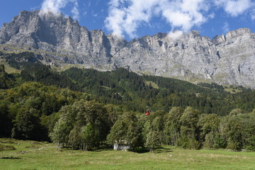 Fototapeta na wymiar Taellibahn cableway who takes to Gadmen Dolomites