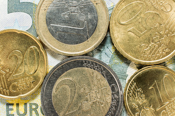 Detail of some european money, macro photography