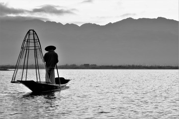 fisherman black and white