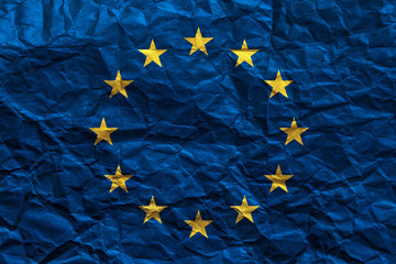 European Union flag. Crumpled paper flag background