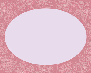 Pink horizontal oval frame with a white outline orchids blank design template.