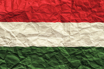 Hungary flag. Crumpled paper flag background