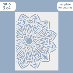 Laser cut wedding invitation card template.  Cut out the paper card with lace pattern.  Greeting card template for cutting plotter. Vector.