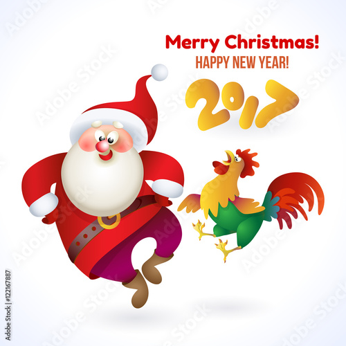 "Happy New Year 2017 banner with Santa Claus and rooster 