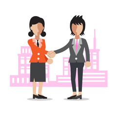 Obraz premium Cartoon two businesswomen shaking hands