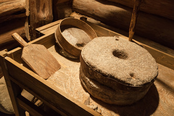 Old millstones for grinding grain, vintage