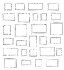Grunge empty blank postage stamps different size, icons set, isolated on white background, vector illustration.
