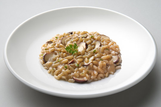 Dish of risotto with porcini mushrooms