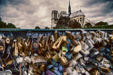 Love Locks over looking Notre-Dame de Paris