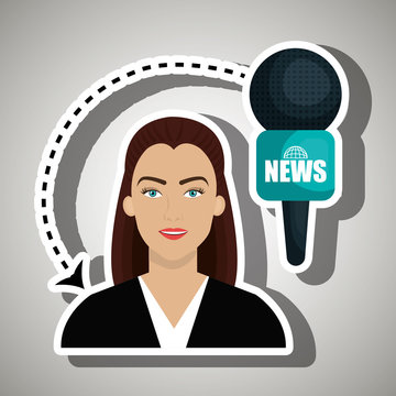 woman journalist news microphone vector illustration eps 10
