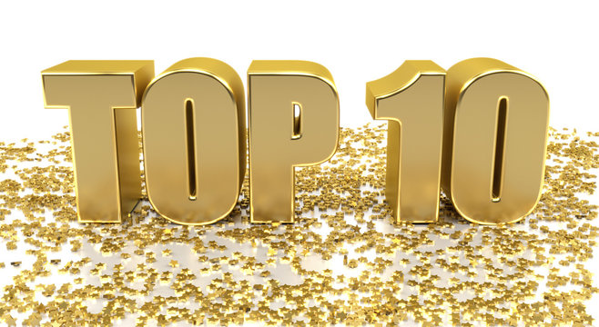 TOP 10 - with stars on white background - High quality 3D Render