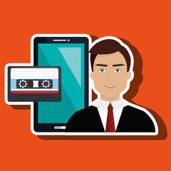 man news cassette radio vector illustration eps 10