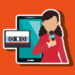 woman news cassette radio vector illustration eps 10