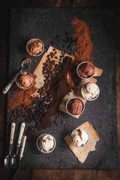 Chocolate and vanilla ice cream cups.  
